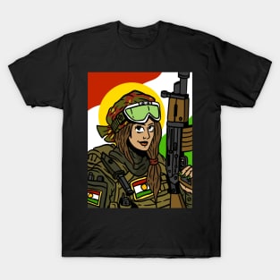 flag of kurdistan with a kurdish YPG soldier. proud kurds. T-Shirt